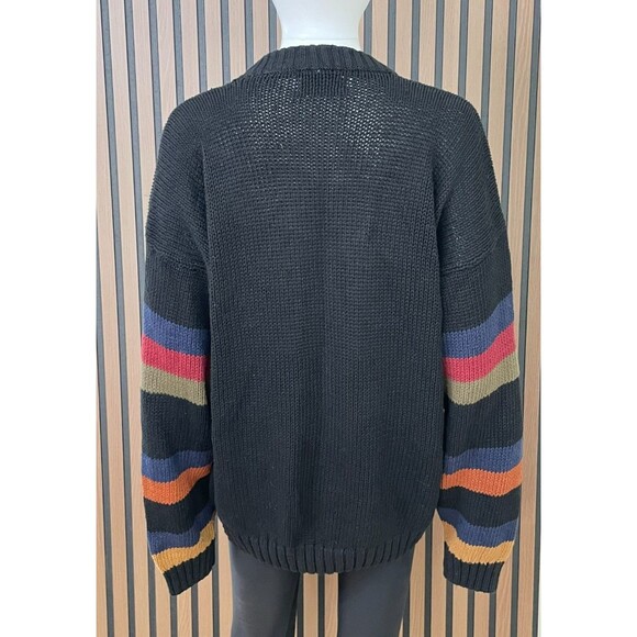 Duplex Men's L Black Sweater Ramie Pullover Cable-Knit Cosby 80s Y2K Vintage Dad - Picture 2 of 9